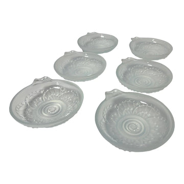 1920s French Art Deco Opalescent “Arcs” Dishes (6) by J. Landier, Cristallerie De Sèvres
