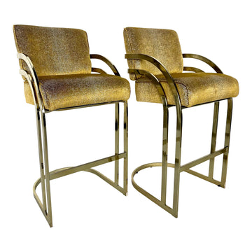 1970s Art Deco Cantilever Barstools in the Style of Milo Baughman - Set of 2
