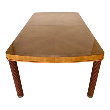 1980s Maple Dining Table With Fluted Legs and Glass Top