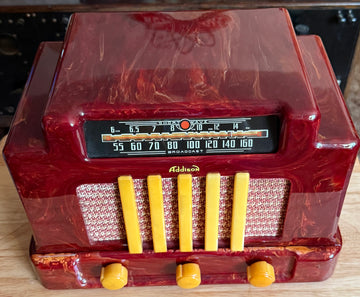 Addison Model 5D Red and Butterscotch Marbled Catalin 'Courthouse' Tube Radio
