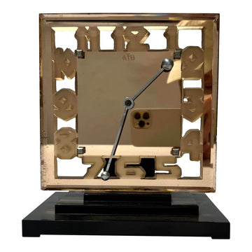 Ato Art Deco Peach Mirror-Faced Clock, Circa 1930s