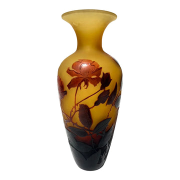 D’Argental Red Rose Glass Vase 1920s French Art Deco