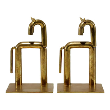Early 20th Century Pair of Walter Von Nessen-Style Horse Bookends — Bronze-Plated Copper
