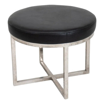 Late 20th Century Diamond Sofa Leather Upholstered Stool With Chrome-Plated Legs
