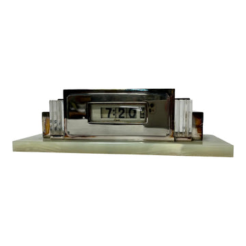Lawson 975 Electric Clock – Silver With White Onyx Base, 1930s