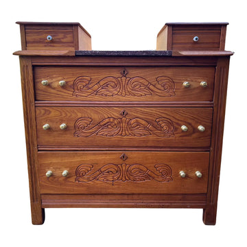 Victorian Carved Oak 5-Drawer Drop-Center Dresser