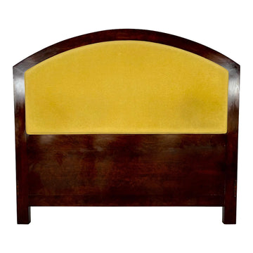 Vintage Mahogany Headboard With Light Yellow Upholstery