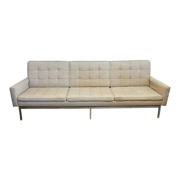 Vintage Mid-Century Modern Florence Knoll Tufted Sofa With Chrome Frame