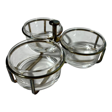 Original Mid Century Modern Silver-Plated Bartender’s Trio Bowls in Stand